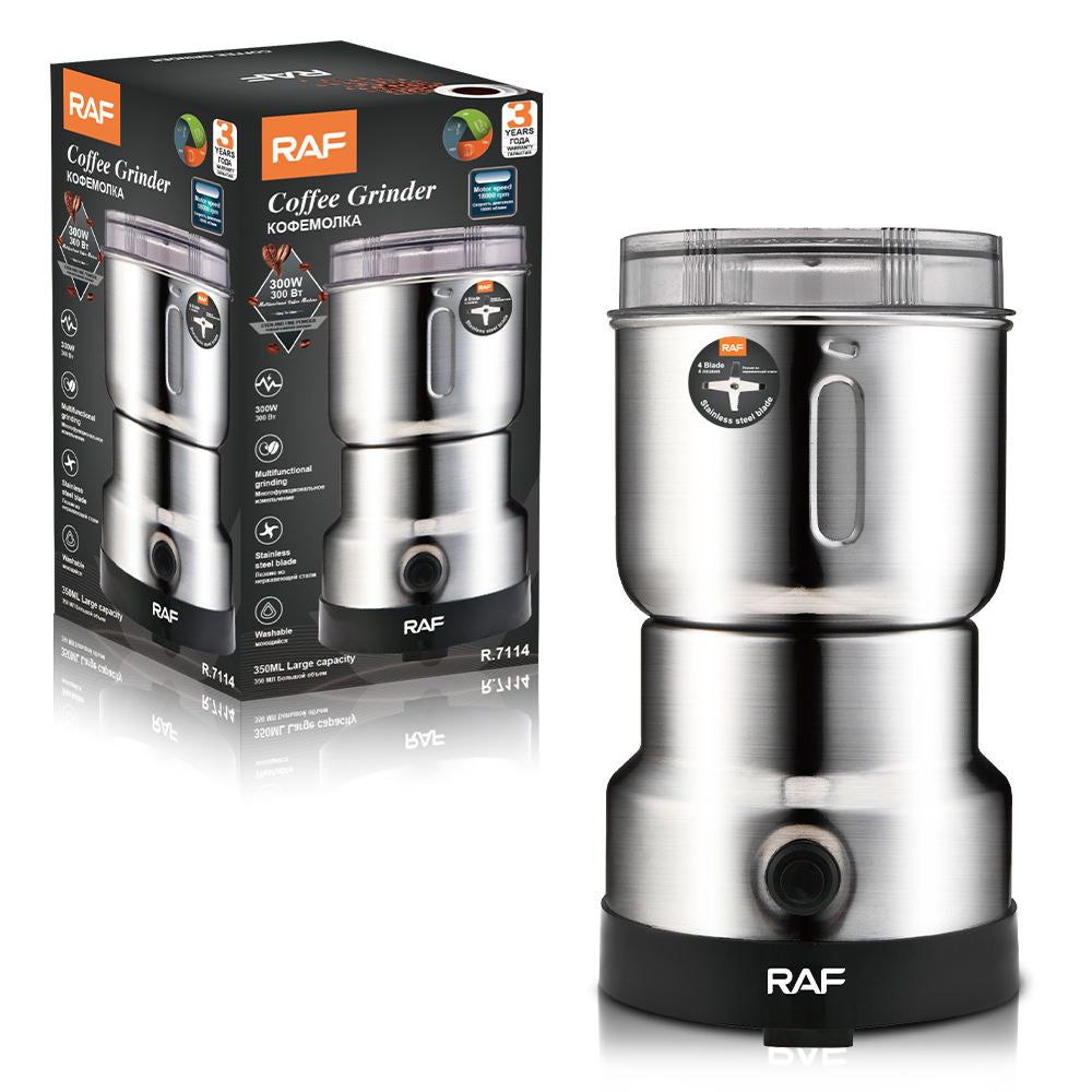 “RAF Mini Electric Grinder – 4-Blade Coffee, Spices & Nuts, 300W Stainless Steel”