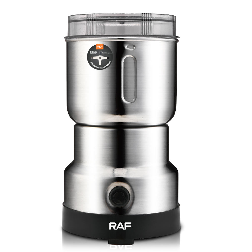 “RAF Mini Electric Grinder – 4-Blade Coffee, Spices & Nuts, 300W Stainless Steel”